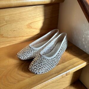 Copper Key Crystal-Embellished Off-White Ballet Flats